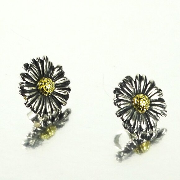 LAGOS HTF Daisy Collection Sterling Silver 750K Yellow Gold  Stud Earrings - Picture 3 of 8